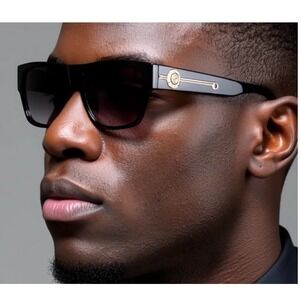 Mens Black Square Frame Sunglasses‎ Gradient Lenses Gold Hip Hop Cholo Gangster